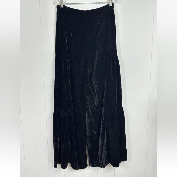 Free People C Est La Vie Wide Leg Pop Star Velvet Pants Size 12 Black Side Zip - Picture 3 of 13